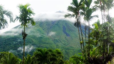 Vulkan Irazu im Nebel